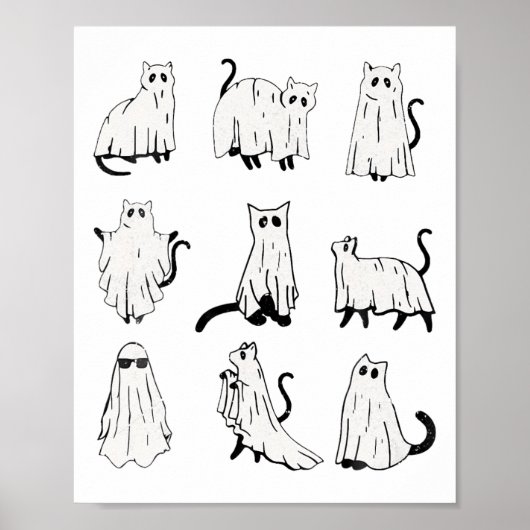 かわいい幽霊猫おかしなハロウィーン衣装コスチューム ポスター (正面)