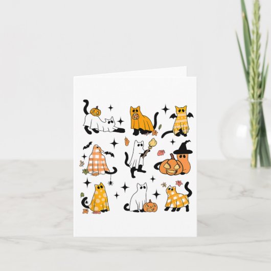かわいい幽霊猫おかしなハロウィーン衣装コスチュームBla カード (正面)