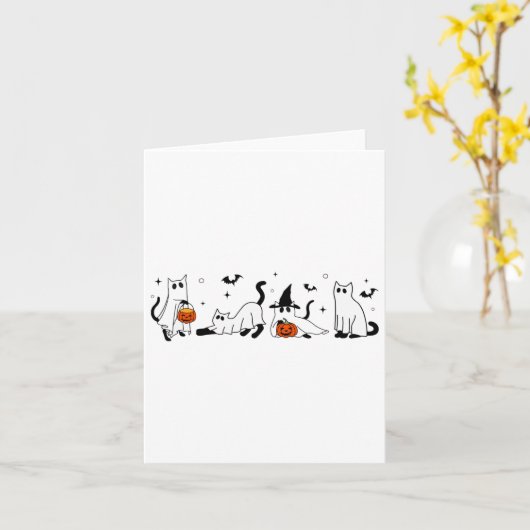 かわいい幽霊猫おかしなハロウィーン衣装コスチュームBla カード (黄色い花)