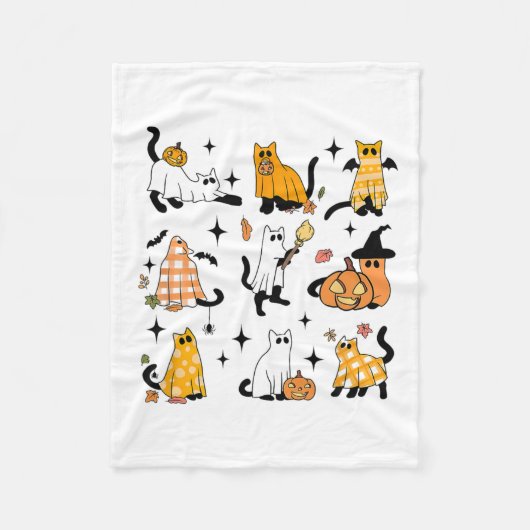 かわいい幽霊猫おかしなハロウィーン衣装コスチュームBla フリースブランケット (正面)