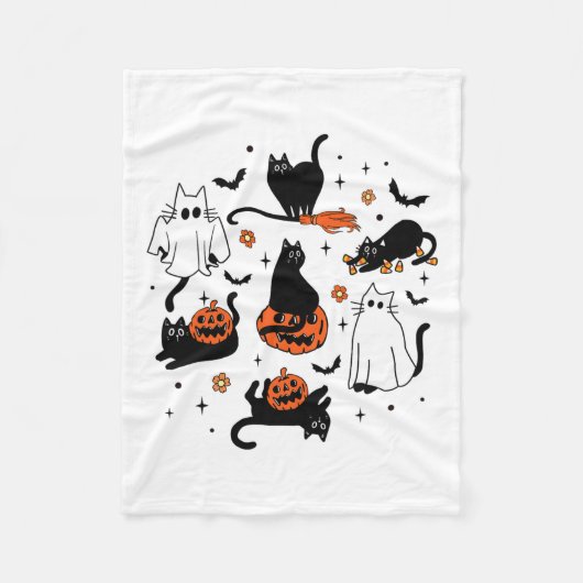 かわいい幽霊猫おかしなハロウィーン衣装コスチュームBla フリースブランケット (正面)