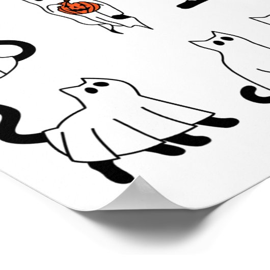 かわいい幽霊猫おかしなハロウィーン衣装コスチュームBla ポスター (角)