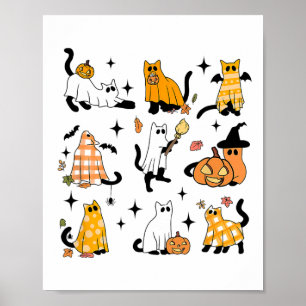 かわいい幽霊猫おかしなハロウィーン衣装コスチュームBla ポスター