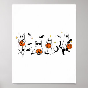 かわいい幽霊猫おかしなハロウィーン衣装コスチュームBla ポスター