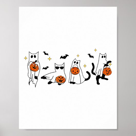かわいい幽霊猫おかしなハロウィーン衣装コスチュームBla ポスター (正面)