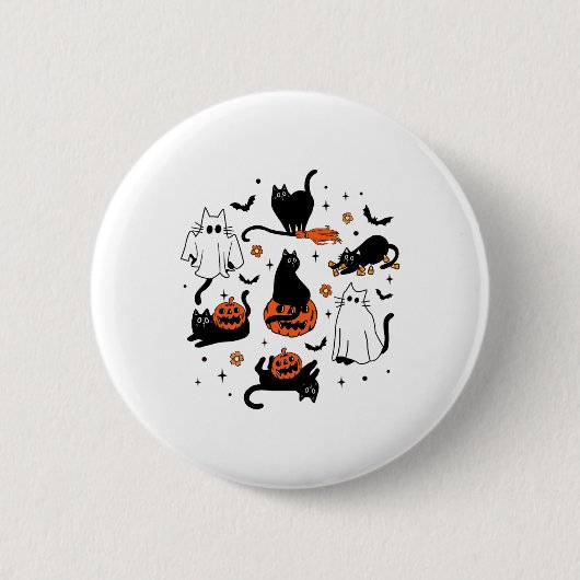 かわいい幽霊猫おかしなハロウィーン衣装コスチュームBla 缶バッジ (正面)