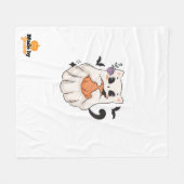 かわいい幽霊猫かぼちゃつき | ハロウィ不気味ン フリースブランケット (正面(横))