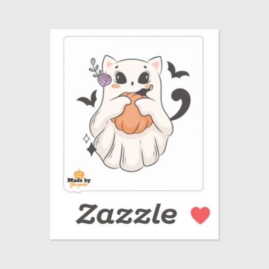 かわいい幽霊猫かぼちゃつき | 不気味ハロウィーンマグ シール (シート)