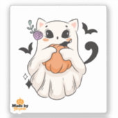 かわいい幽霊猫かぼちゃつき | 不気味ハロウィーンマグ シール (正面)
