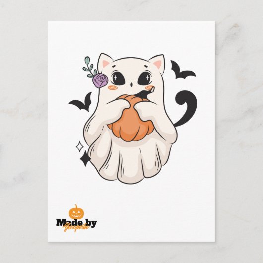 かわいい幽霊猫かぼちゃつき | 不気味ハロウィーンマグ ポストカード (正面)