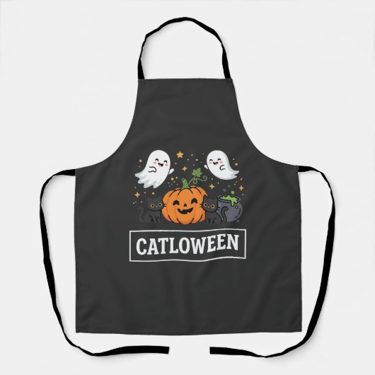 かわいい幽霊猫のハロウィンデザイン_1 エプロン (正面)