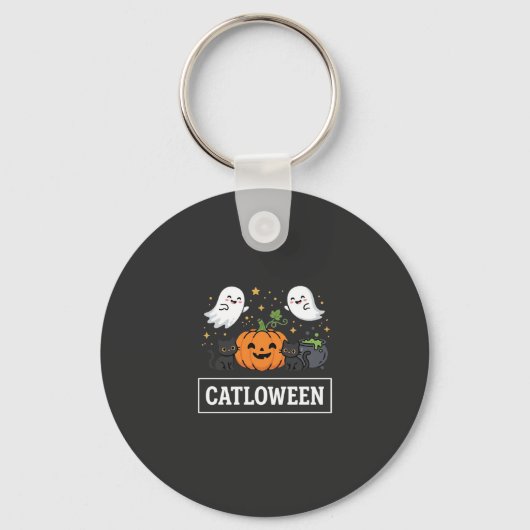 かわいい幽霊猫のハロウィンデザイン_1 キーホルダー (正面)