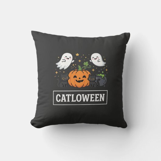 かわいい幽霊猫のハロウィンデザイン_1 クッション (正面)