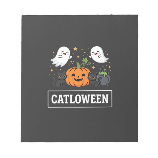 かわいい幽霊猫のハロウィンデザイン_1 ノートパッド (正面)