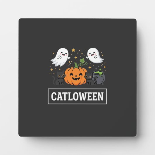 かわいい幽霊猫のハロウィンデザイン Catloween_1 フォトプラーク (正面)