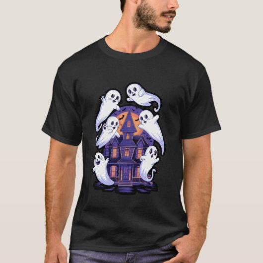 かわいい幽霊猫トリオのハロウィンデザイン Tシャツ (正面)