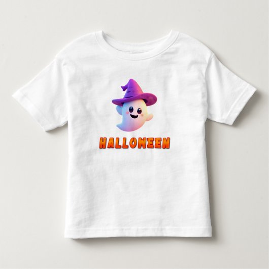 かわいい幽霊紫色の魔女の帽子をかぶった トドラーTシャツ (正面)