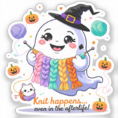 かわいい幽霊編み物ステッカー – かわいいハロウィーンGif シール (正面)
