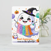 かわいい幽霊編み物ハロウィーン招待状ステッカー 招待状 (スタンド正面)
