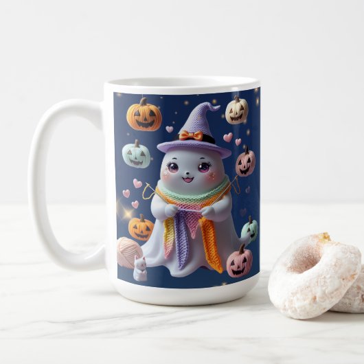 かわいい幽霊編み物マグ – かわいいハロウィーンギフトfor コーヒーマグカップ (ドーナツ)