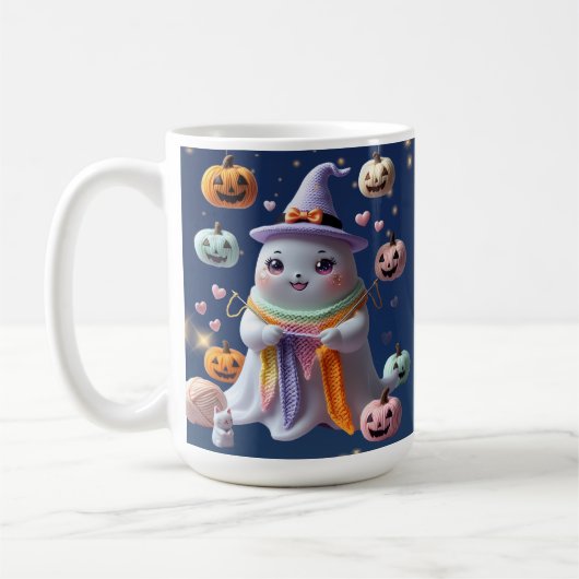 かわいい幽霊編み物マグ – かわいいハロウィーンギフトfor コーヒーマグカップ (左)