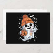 かわいい幽霊飲みコーヒーハロウィンアイスコーヒー 招待状 (正面/裏面)