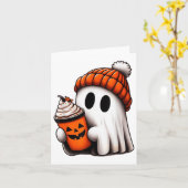 かわいい幽霊飲みコーヒーハロウィーン幽霊アイスコーフ カード (黄色い花)