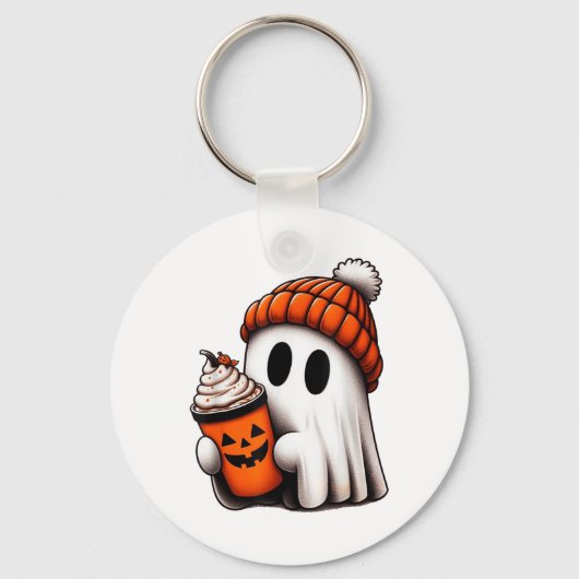 かわいい幽霊飲みコーヒーハロウィーン幽霊アイスコーフ キーホルダー (正面)