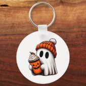 かわいい幽霊飲みコーヒーハロウィーン幽霊アイスコーフ キーホルダー (正面)