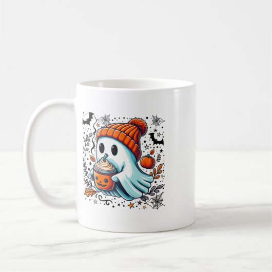 かわいい幽霊飲みコーヒーハロウィーン幽霊アイスコーフ コーヒーマグカップ (左)