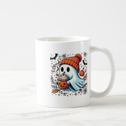 かわいい幽霊飲みコーヒーハロウィーン幽霊アイスコーフ コーヒーマグカップ (右)