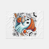 かわいい幽霊飲みコーヒーハロウィーン幽霊アイスコーフ フリースブランケット (正面(横))