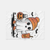 かわいい幽霊飲みコーヒーハロウィーン幽霊アイスコーフ フリースブランケット (正面(横))