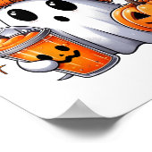 かわいい幽霊飲みコーヒーハロウィーン幽霊アイスコーフ ポスター (角)