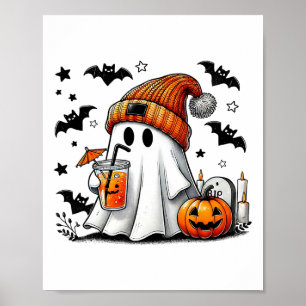 かわいい幽霊飲みコーヒーハロウィーン幽霊アイスコーフ ポスター