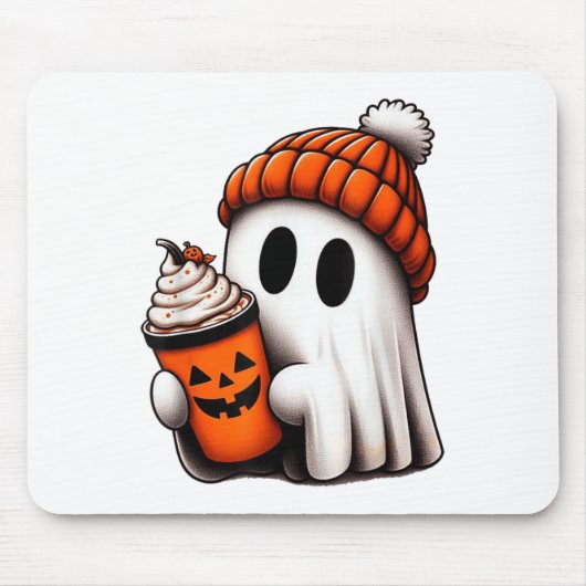かわいい幽霊飲みコーヒーハロウィーン幽霊アイスコーフ マウスパッド (正面)