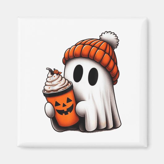 かわいい幽霊飲みコーヒーハロウィーン幽霊アイスコーフ マグネット (正面)
