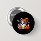 かわいい幽霊飲みコーヒーハロウィーン幽霊アイスコーフ 缶バッジ (正面&裏面)