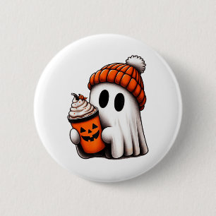 かわいい幽霊飲みコーヒーハロウィーン幽霊アイスコーフ 缶バッジ