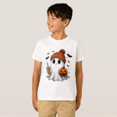 かわいい幽霊飲みコーヒーハロウィーン幽霊アイスコーフ Tシャツ (正面フル)