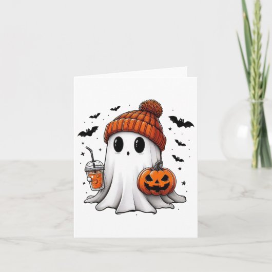 かわいい幽霊飲みコーヒーハロウィーン幽霊コーヒー カード (正面)
