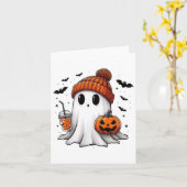 かわいい幽霊飲みコーヒーハロウィーン幽霊コーヒー カード (黄色い花)