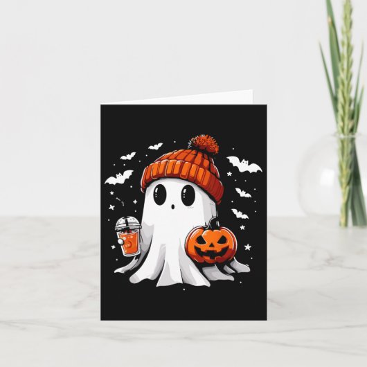 かわいい幽霊飲みコーヒーハロウィーン幽霊コーヒー カード (正面)