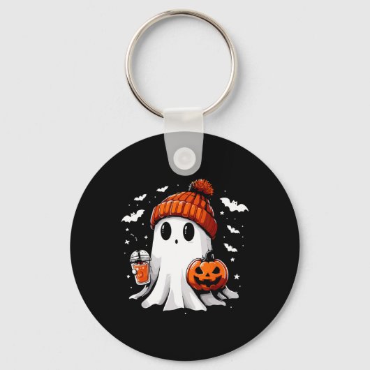 かわいい幽霊飲みコーヒーハロウィーン幽霊コーヒー キーホルダー (正面)