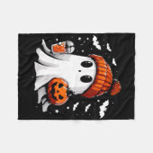 かわいい幽霊飲みコーヒーハロウィーン幽霊コーヒー フリースブランケット (正面(横))