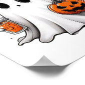 かわいい幽霊飲みコーヒーハロウィーン幽霊コーヒー ポスター (角)