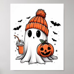 かわいい幽霊飲みコーヒーハロウィーン幽霊コーヒー ポスター