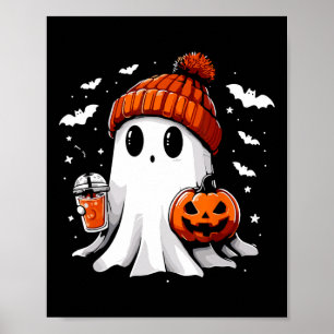 かわいい幽霊飲みコーヒーハロウィーン幽霊コーヒー ポスター