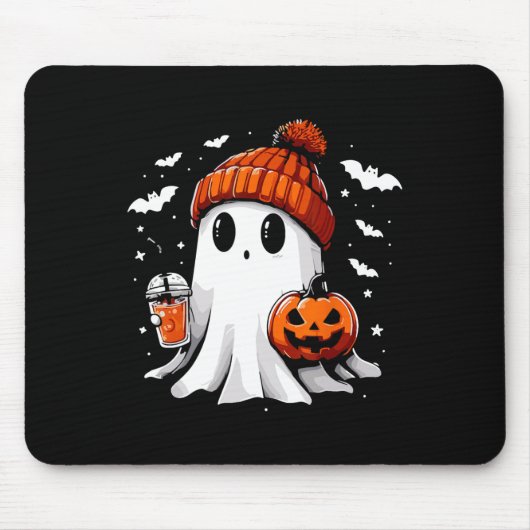 かわいい幽霊飲みコーヒーハロウィーン幽霊コーヒー マウスパッド (正面)