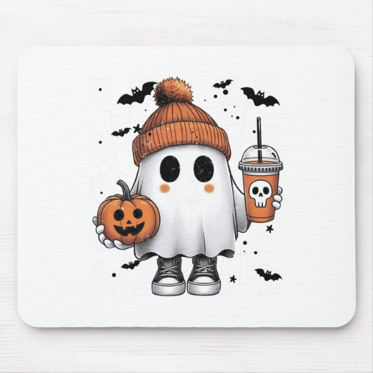 かわいい幽霊飲みコーヒーハロウィーン幽霊コーヒー マウスパッド (正面)